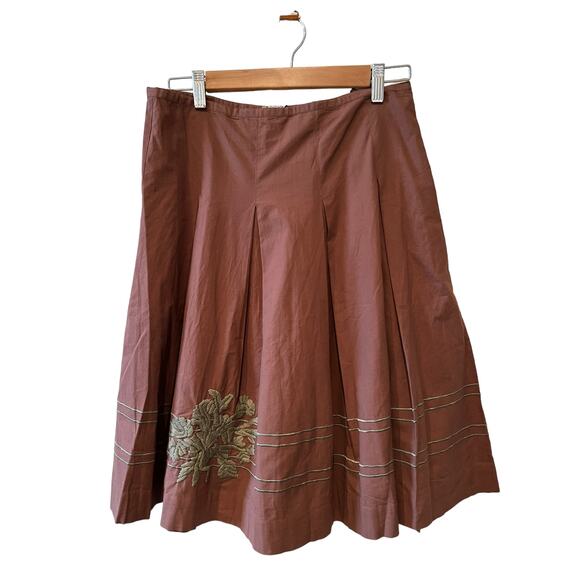Anthropologie Odille Embroidered pleated skirt Mocha Brown 8 - Picture 1 of 6
